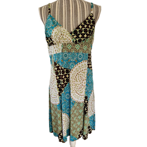 Bohemian Patchwork Dress in Blue and Green. Made in Spain